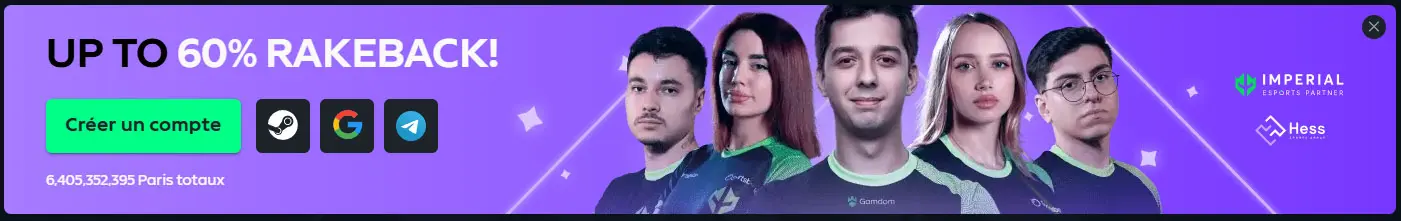 Bonus jusqu'à 60% de cashback sur GAMDOM CASINO